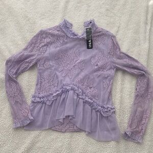 Ina Women's Lilac Lace Ruffle Blouse